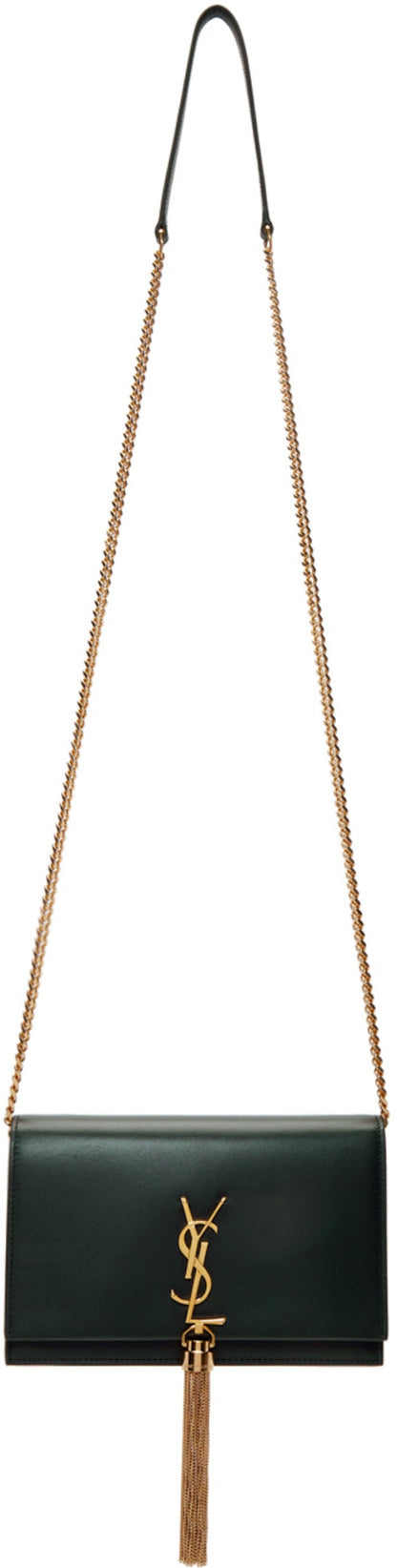 Saint Laurent Kate Tassel Chain Wallet Calfskin Green