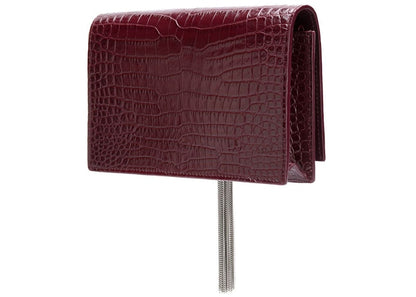 Saint Laurent Kate Tassel Crossbody Crocodile Embossed Burgundy