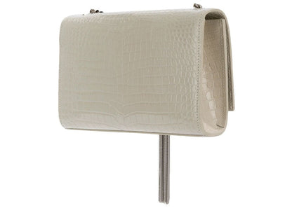 Saint Laurent Kate Tassel Crossbody Crocodile Embossed White