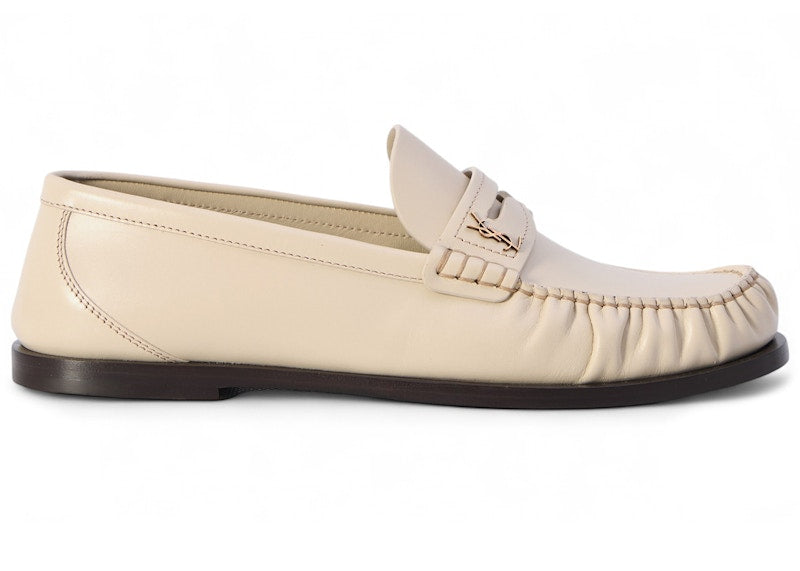 Saint Laurent Laurent Loafers Smooth Leather Marble White (Women's)