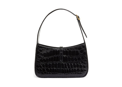 Saint Laurent Le 5 A 7 Croc Embossed Leather Hobo Black
