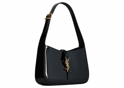 Saint Laurent Le 5 A 7 Hobo Bag In Patent Leather Noir
