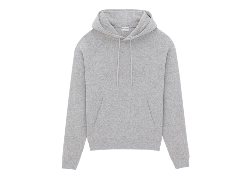 Saint Laurent Logo Embroidered Hoodie Grey