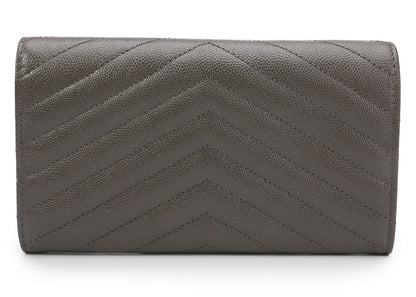 Saint Laurent Logo Leather Flap Wallet Large Monogram Brown
