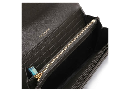 Saint Laurent Logo Leather Flap Wallet Large Monogram Brown