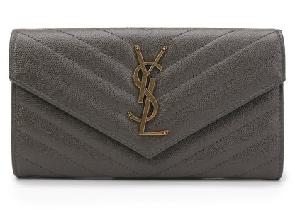 Saint Laurent Logo Leather Flap Wallet Large Monogram Brown