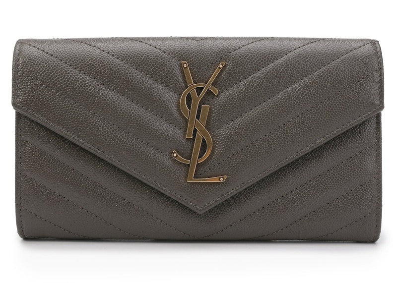 Saint Laurent Logo Leather Flap Wallet Large Monogram Brown