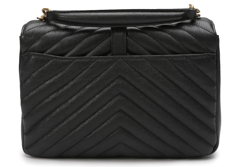 Saint Laurent Logo Plaque Shoulder Bag Quilted Black