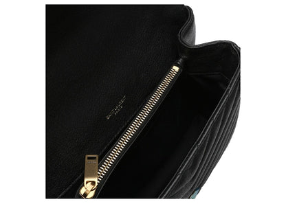 Saint Laurent Logo Plaque Shoulder Bag Quilted Black
