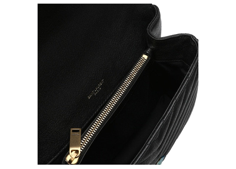 Saint Laurent Logo Plaque Shoulder Bag Quilted Black