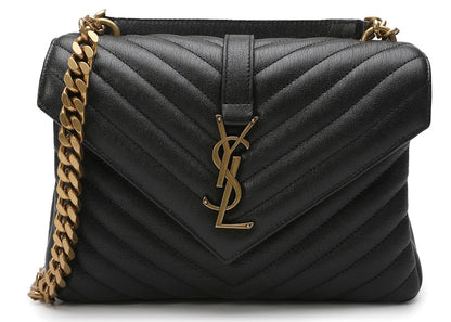 Saint Laurent Logo Plaque Shoulder Bag Quilted Black