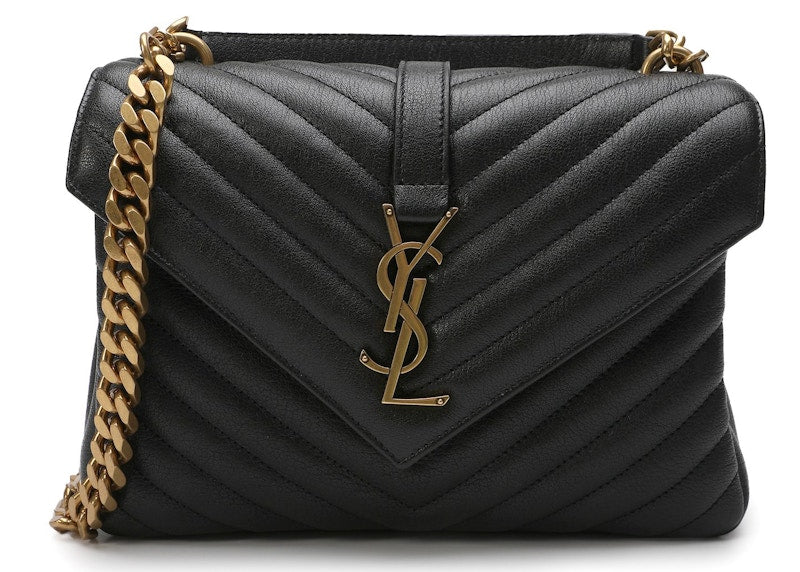 Saint Laurent Logo Plaque Shoulder Bag Quilted Black
