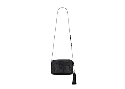 Saint Laurent Lou Camera Bag In Crocodile-Embossed Shiny Leather Black