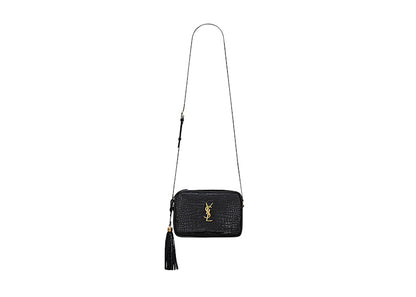 Saint Laurent Lou Camera Bag In Crocodile-Embossed Shiny Leather Black