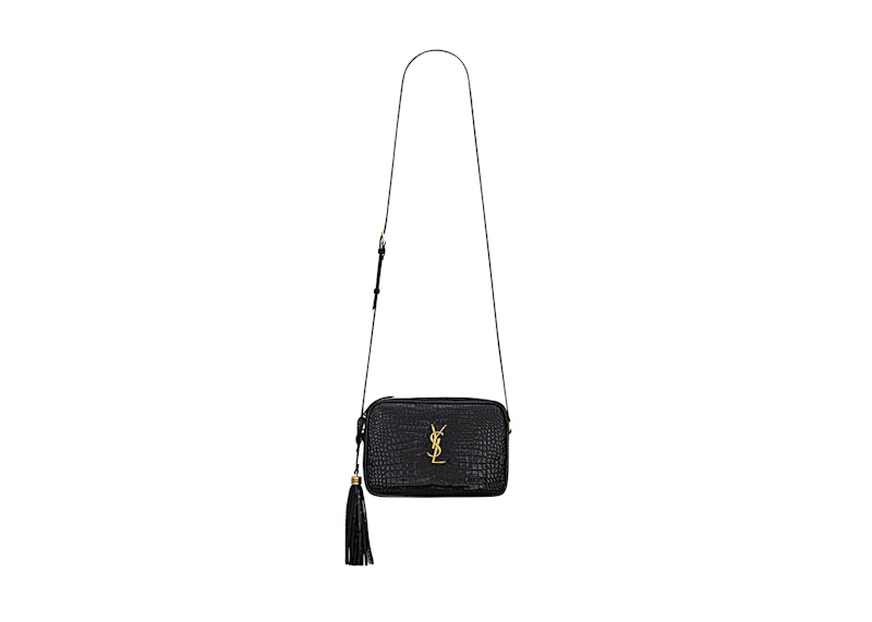 Saint Laurent Lou Camera Bag In Crocodile-Embossed Shiny Leather Black