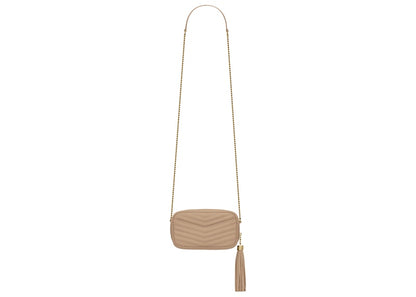 Saint Laurent Lou Mini Bag In Quilted Grain De Poudre Dark Beige