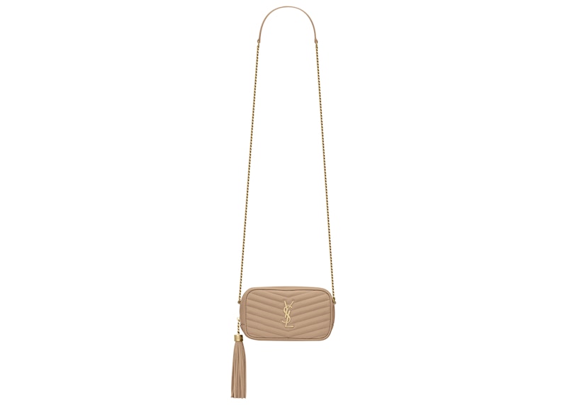 Saint Laurent Lou Mini Bag In Quilted Grain De Poudre Dark Beige