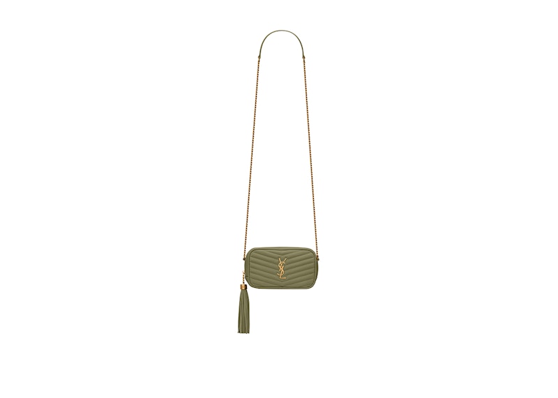 Saint Laurent Lou Mini Bag In Quilted Grain De Poudre Embossed Light Sage