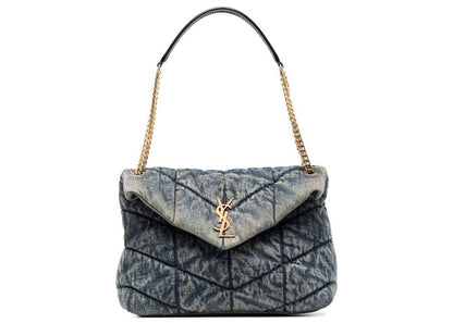 Saint Laurent Loulou Puffer Denim Shoulder Bag Blue