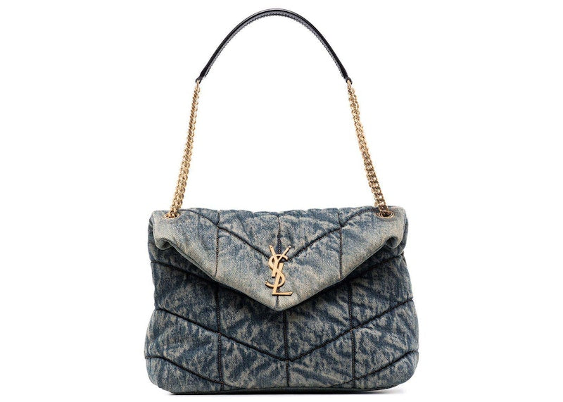 Saint Laurent Loulou Puffer Denim Shoulder Bag Blue