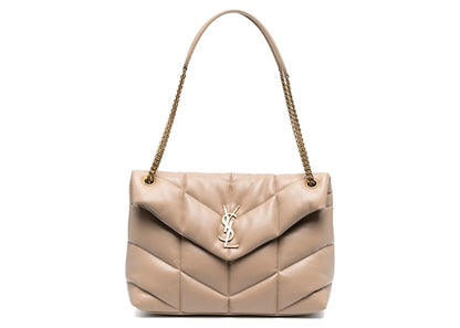 Saint Laurent Loulou Puffer Quilted Shoulder Bag Nude/Beige