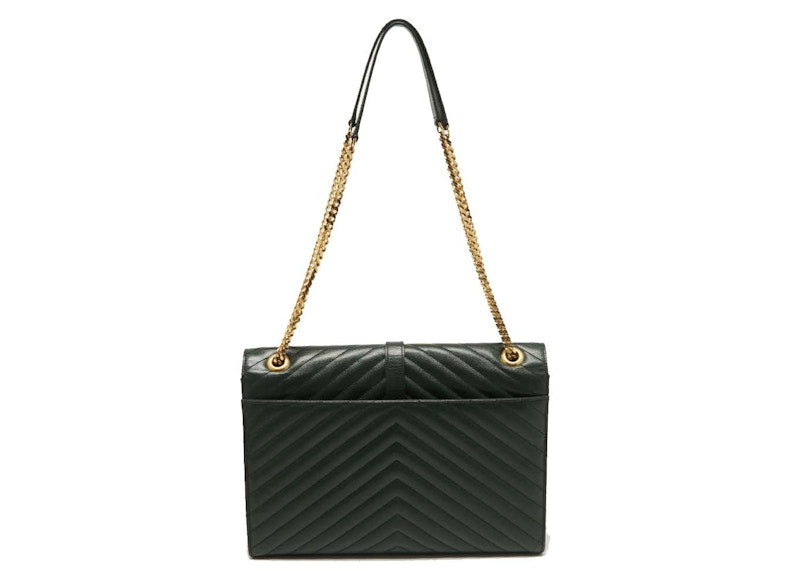 Saint Laurent Matelasse Leather Large Monogram Envelope Shoulder Bag Green
