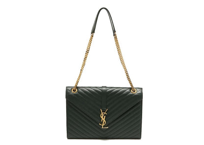 Saint Laurent Matelasse Leather Large Monogram Envelope Shoulder Bag Green