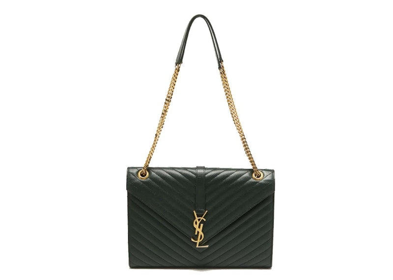 Saint Laurent Matelasse Leather Large Monogram Envelope Shoulder Bag Green