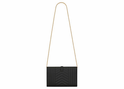 Saint Laurent Monogram Chain Wallet Grain De Poudre Black