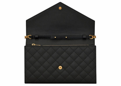 Saint Laurent Monogram Chain Wallet Grain De Poudre Black