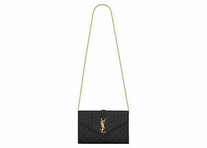Saint Laurent Monogram Chain Wallet Grain De Poudre Black
