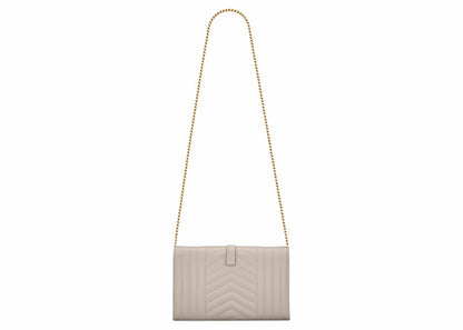 Saint Laurent Monogram Chain Wallet Grain De Poudre Blanc Vintage