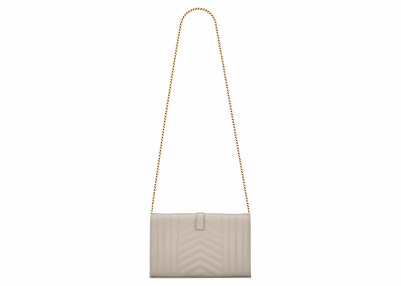 Saint Laurent Monogram Chain Wallet Grain De Poudre Blanc Vintage
