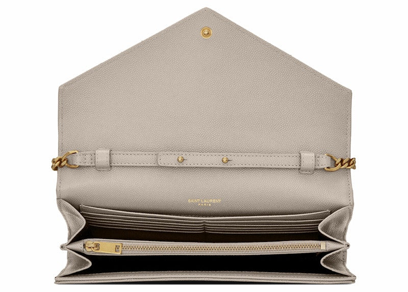 Saint Laurent Monogram Chain Wallet Grain De Poudre Blanc Vintage