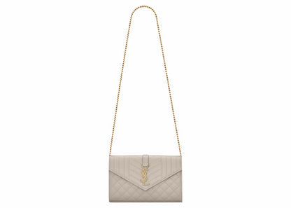 Saint Laurent Monogram Chain Wallet Grain De Poudre Blanc Vintage