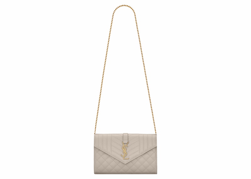 Saint Laurent Monogram Chain Wallet Grain De Poudre Blanc Vintage