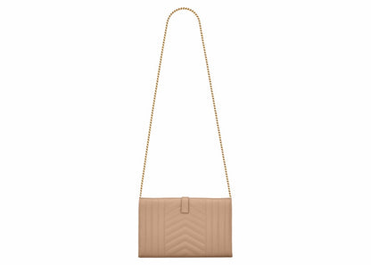 Saint Laurent Monogram Chain Wallet Grain De Poudre Dark Beige