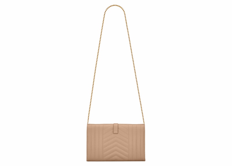 Saint Laurent Monogram Chain Wallet Grain De Poudre Dark Beige