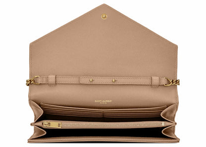 Saint Laurent Monogram Chain Wallet Grain De Poudre Dark Beige