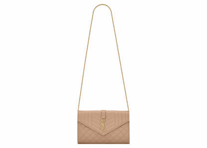 Saint Laurent Monogram Chain Wallet Grain De Poudre Dark Beige