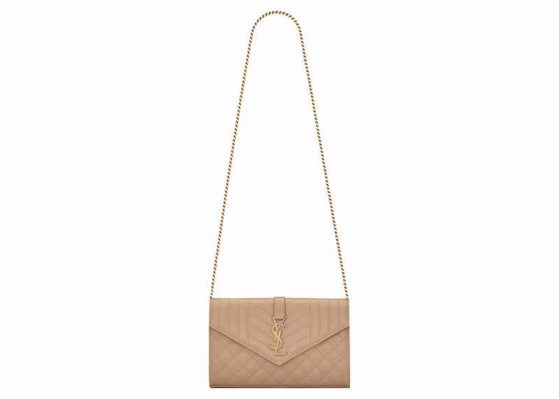 Saint Laurent Monogram Chain Wallet Grain De Poudre Dark Beige