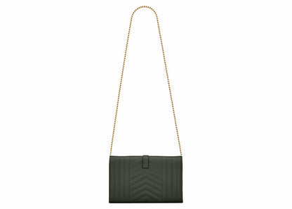 Saint Laurent Monogram Chain Wallet Grain De Poudre Dark Green