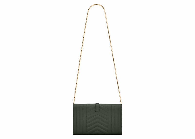Saint Laurent Monogram Chain Wallet Grain De Poudre Dark Green
