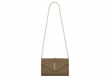 Saint Laurent Monogram Chain Wallet Grain De Poudre Vert Kaki
