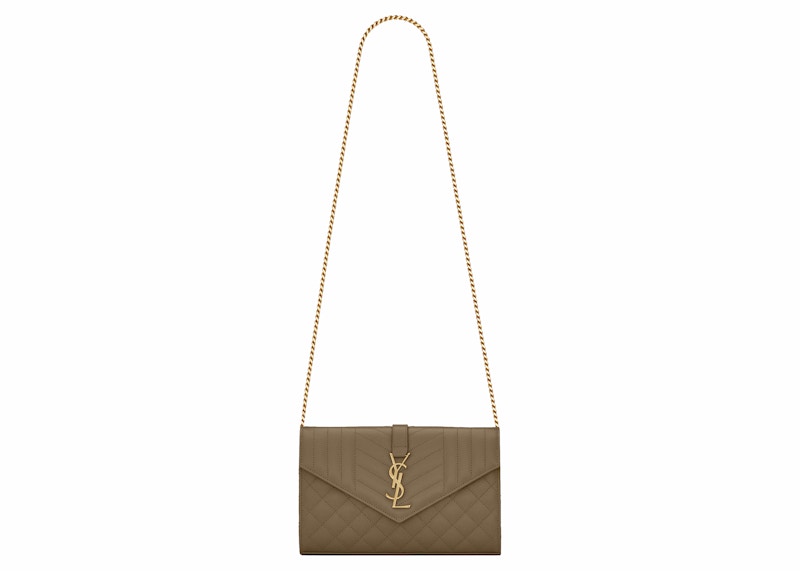 Saint Laurent Monogram Chain Wallet Grain De Poudre Vert Kaki