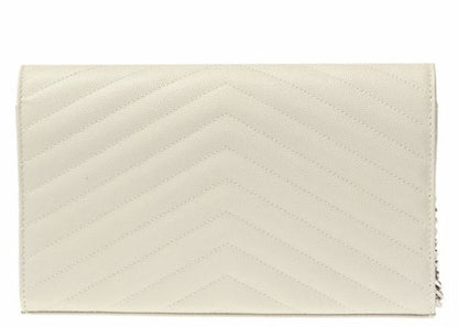 Saint Laurent Monogram Chain Wallet Matelasse Grain de Poudre Blanc Vintage