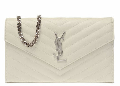 Saint Laurent Monogram Chain Wallet Matelasse Grain de Poudre Blanc Vintage