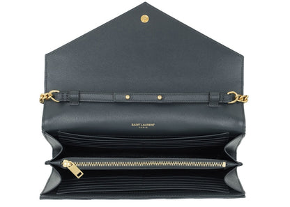 Saint Laurent Monogram Chain Wallet Matelasse Grain de Poudre Smog Grey