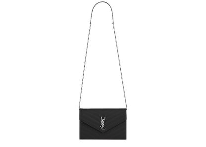 Saint Laurent Envelope Chain Wallet Grain de Poudre Silver-tone Black