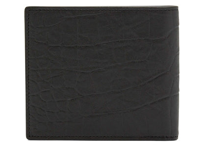 Saint Laurent Monogram Croc-Embossed Leather Bi-Fold Wallet Black